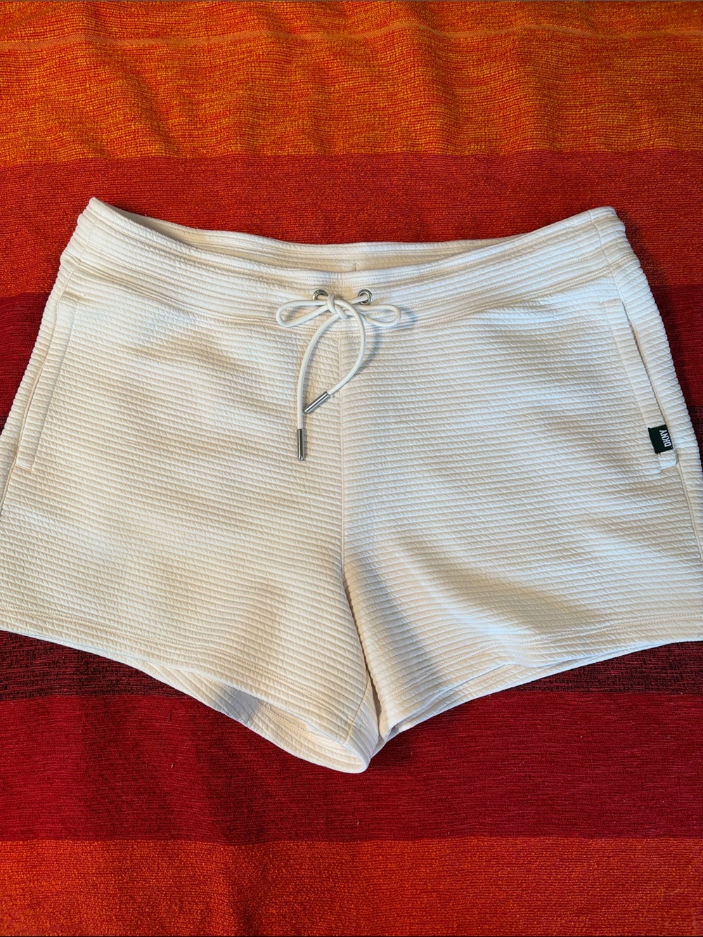 DKNY Women's Tech Ottoman Drawstring Sport Shorts Sand Color Comfy Lounge M